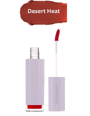 ICD Makeup Butter Lip Tint in Desert Heat shade with applicator wand and sleek packaging.