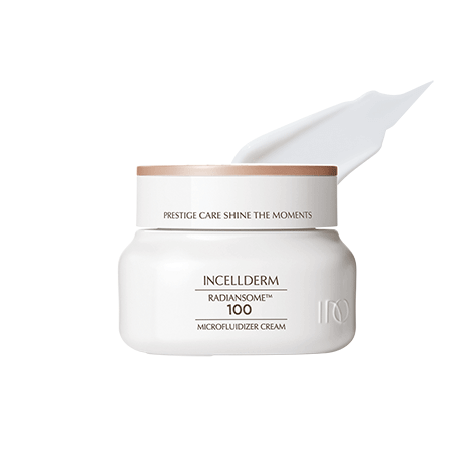 Riman Incellderm Radiansome 100 Microfluidizer Cream for enhanced skin elasticity and nourishment.