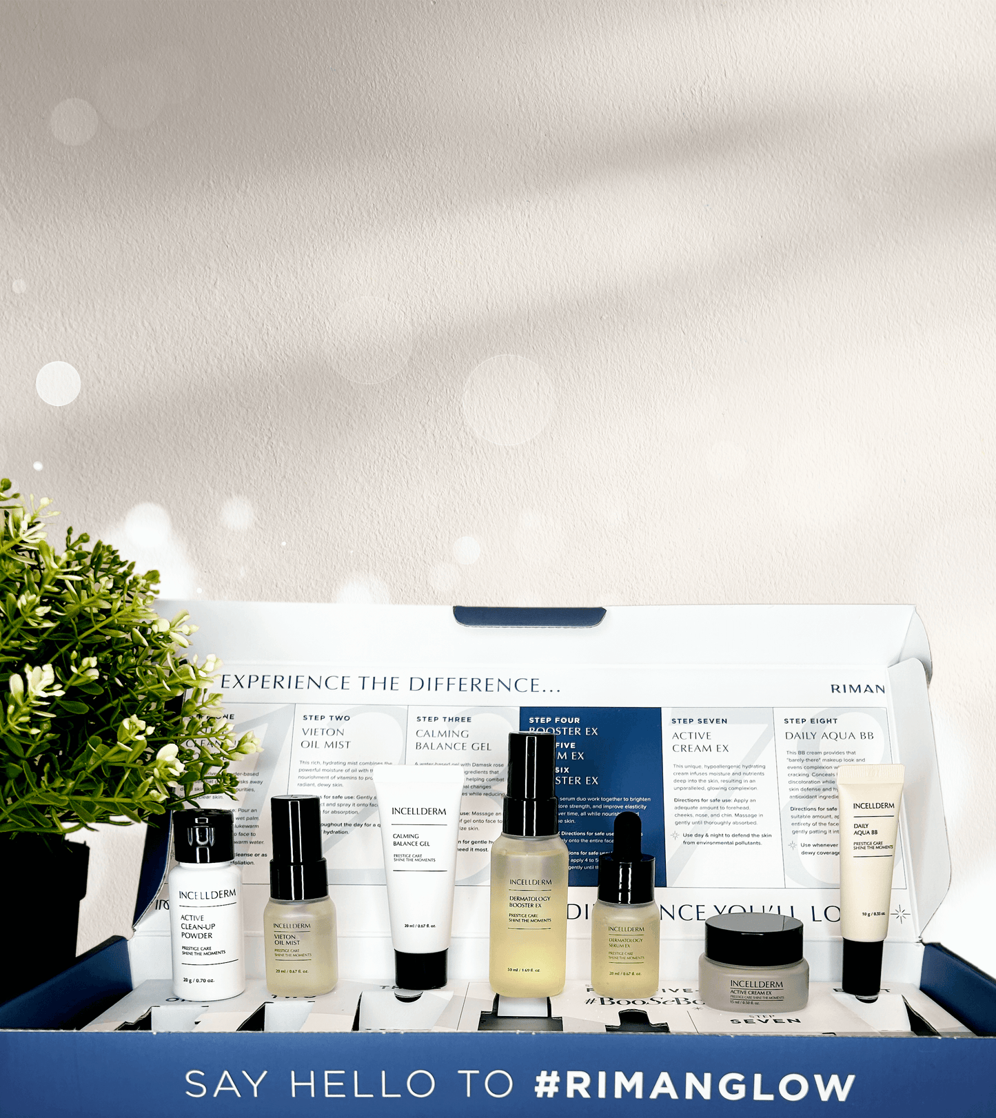 Riman Incellderm Expert Ritual Experience Kit with travel-size products in elegant gift box for best skincare results.