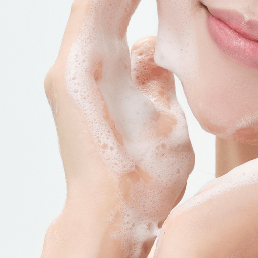 RIMAN ICD Balancing Gel Cleanser lathering on hands for gentle cleansing, ideal for hydrated skin in skincare routine.