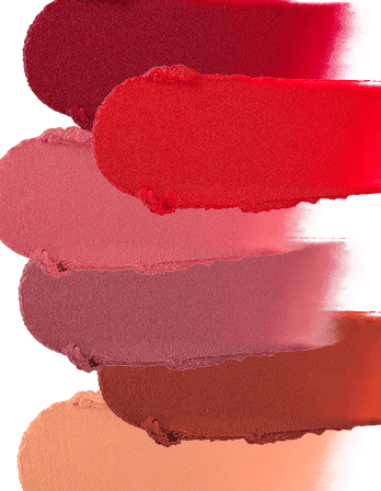 Riman ICD Makeup Butter Lip Tint Velvet Matte swatches in various shades of pink and red.