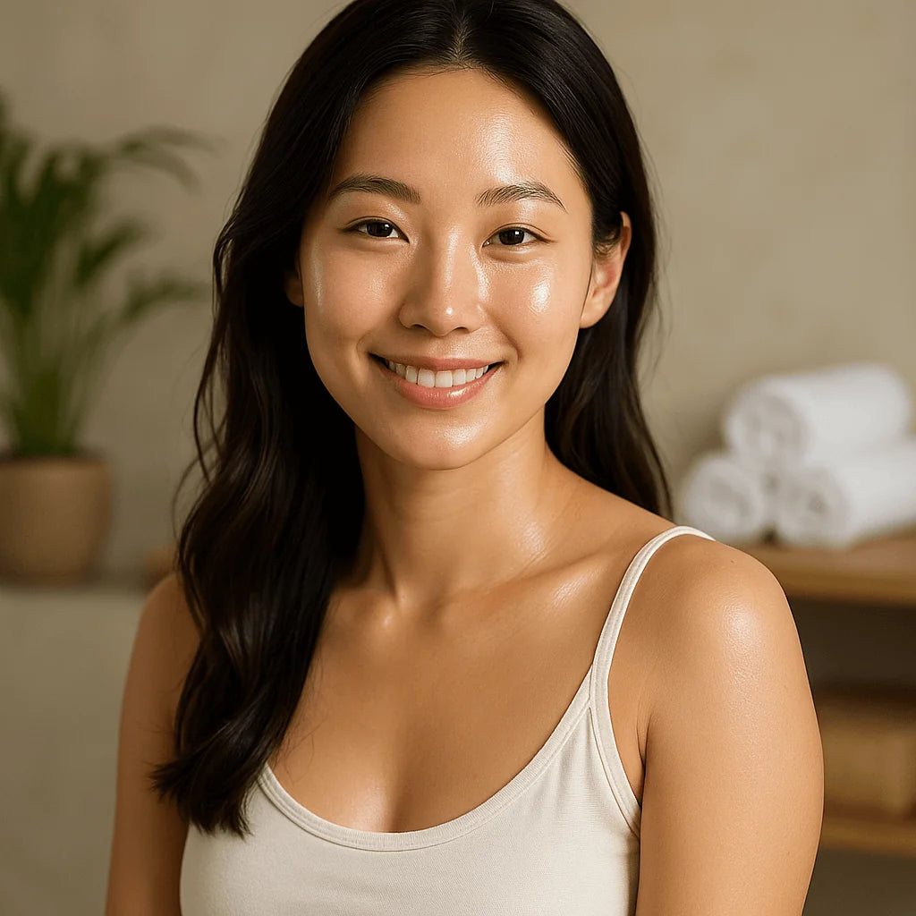 Say Goodbye to Flaky, Dull Skin: Korean Skincare Solutions for Dryness and Dehydration with hydrated woman smiling.