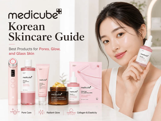 Medicube Korean Skincare Guide: Best Products for Pores, Glow, and Glass Skin (2026) featuring various skincare products.