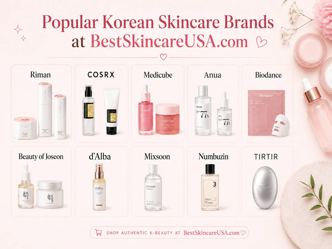 Popular Korean Skincare Brands at BestSkincareUSA.com showcasing various Korean skincare products.