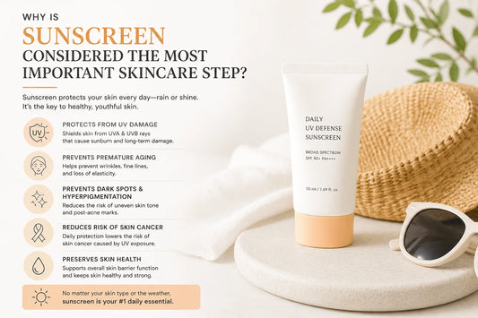 Why Is Sunscreen Considered the Most Important Skincare Step? Daily UV Defense Sunscreen on a table with sunglasses.