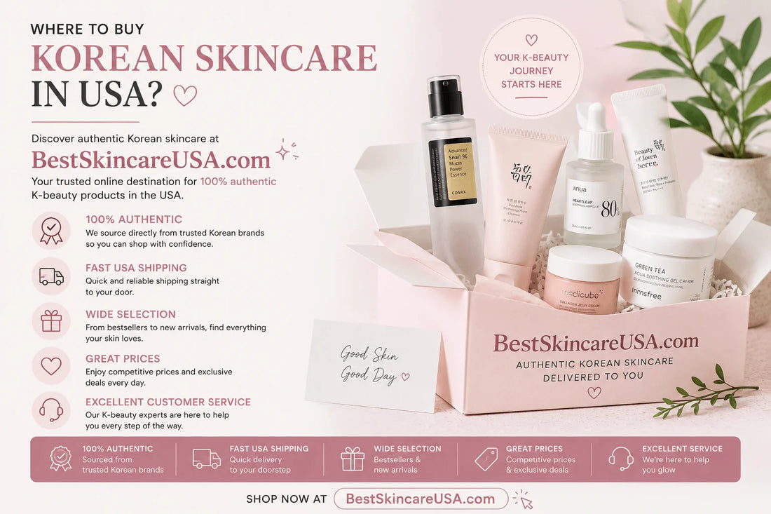 Where to Buy Korean Skincare in the USA? Authentic K-beauty products and brands showcased in a beautiful pink package.