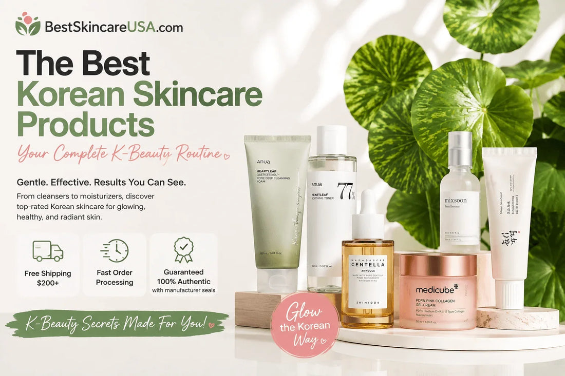The Best Korean Skincare Products to Build a Complete K-Beauty Routine, showcasing various Korean skincare items.
