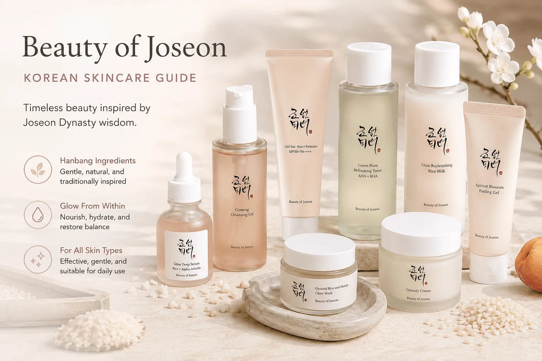 Beauty of Joseon Korean Skincare Guide: Hanbang Heritage, Modern Glow (2026) showcasing various Korean face products.
