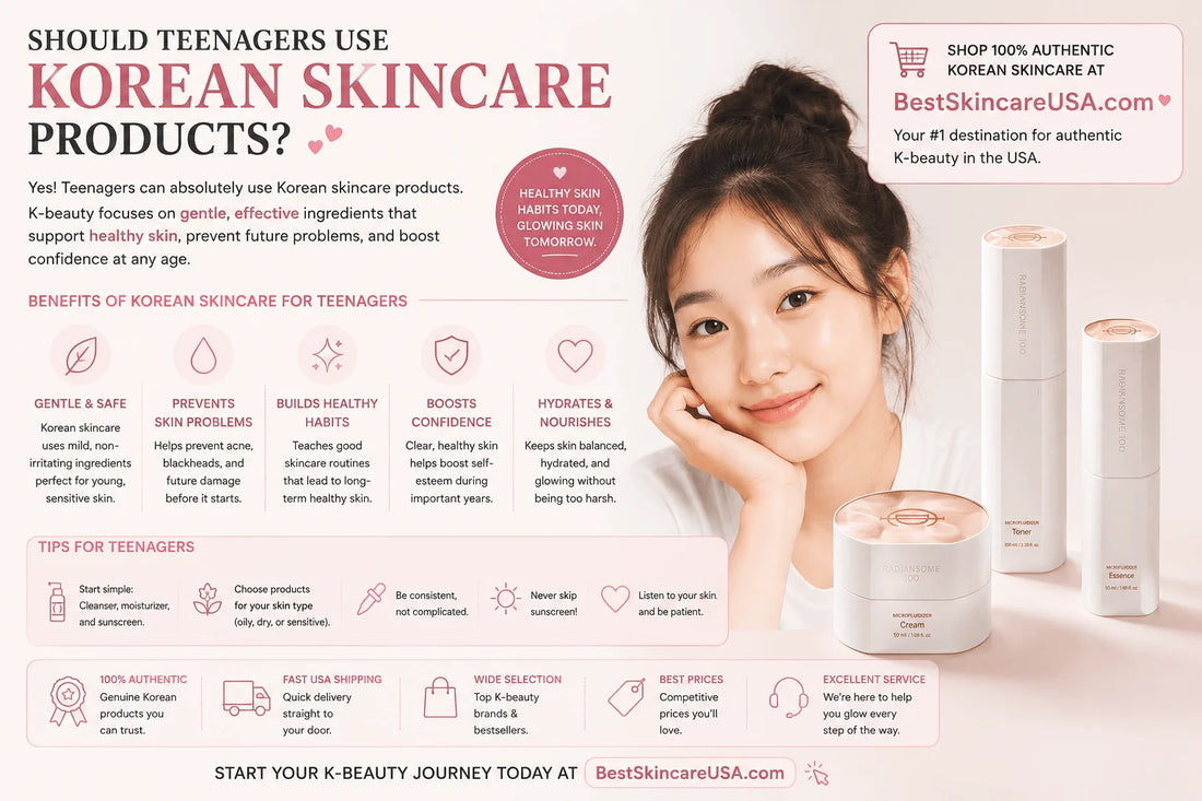 Image showcasing benefits of Korean skincare products for teenagers.