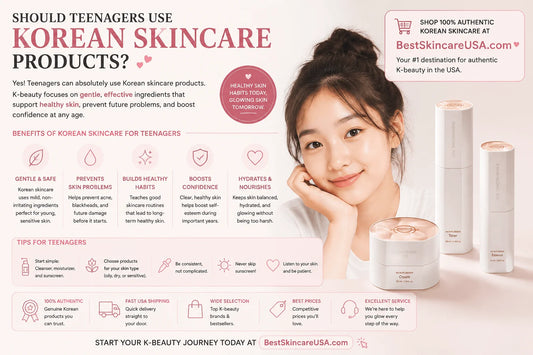 Image showcasing benefits of Korean skincare products for teenagers.