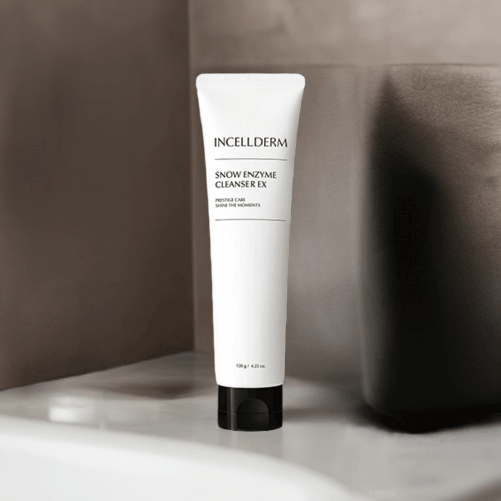 Riman Incellderm Snow Enzyme Cleanser EX in a sleek tube, showcasing its effective and gentle formula for skincare.