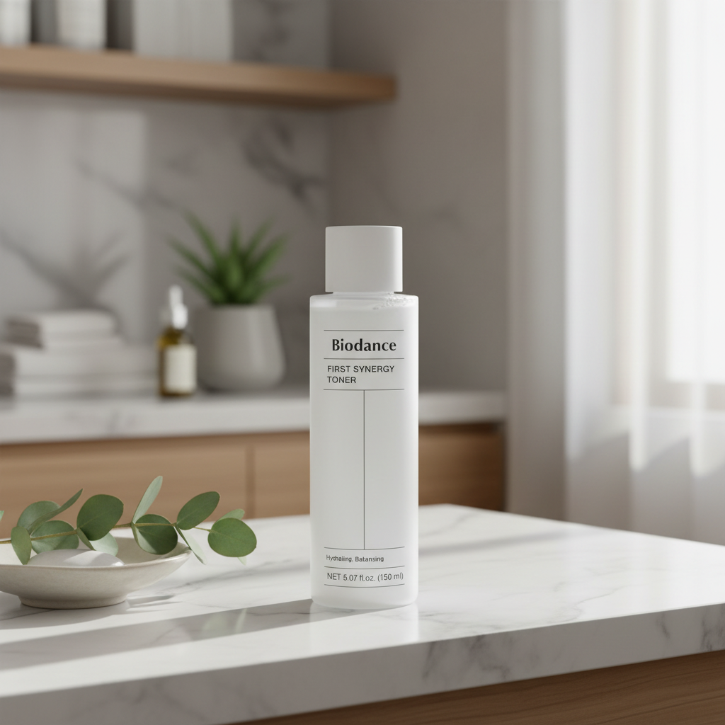 Biodance First Synergy Toner bottle on a white background