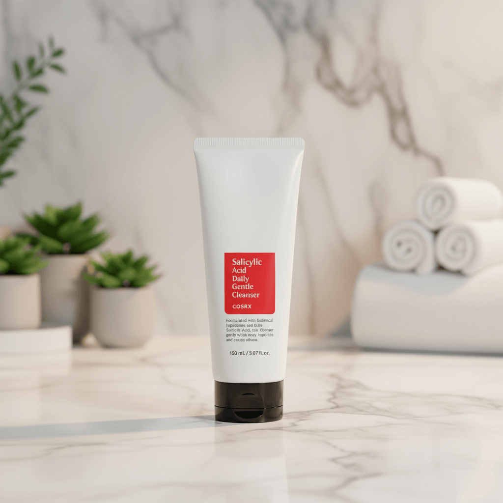 COSRX Salicylic Acid Daily Gentle Cleanser tube with product details and size.