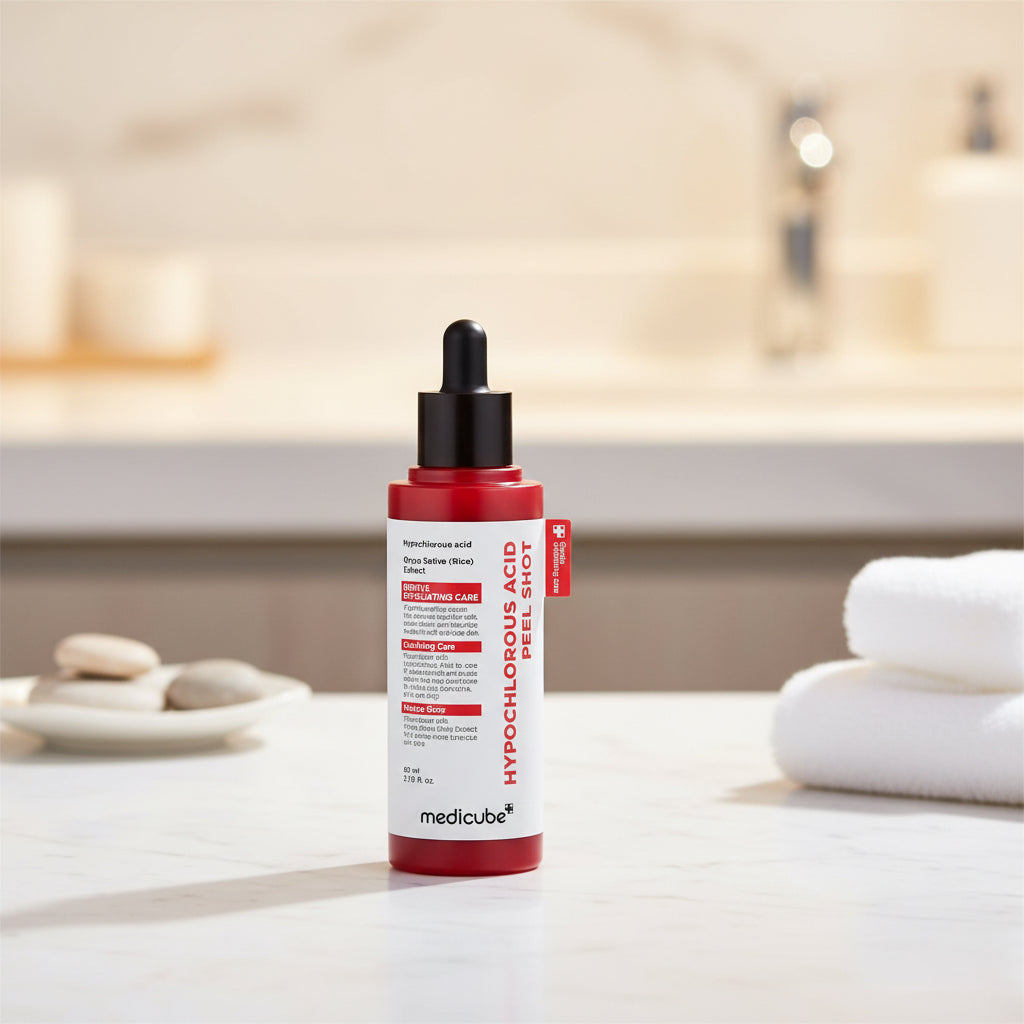 Medicube Hypochlorous Acid Peel Shot bottle with dropper on a white background