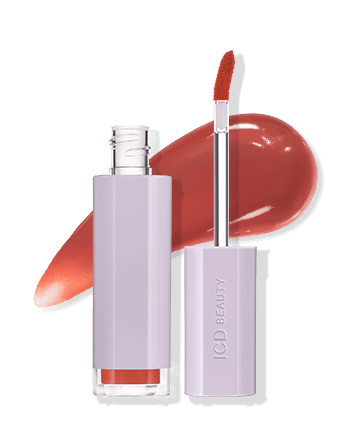 Riman ICD Makeup Butter Lip Tint Semi Matte with applicator and color swatch on a dark background.