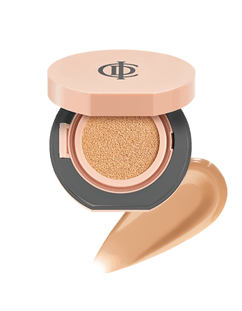 Riman ICD Makeup Luminous Glow Cushion in open compact with cushion and swatch of product
