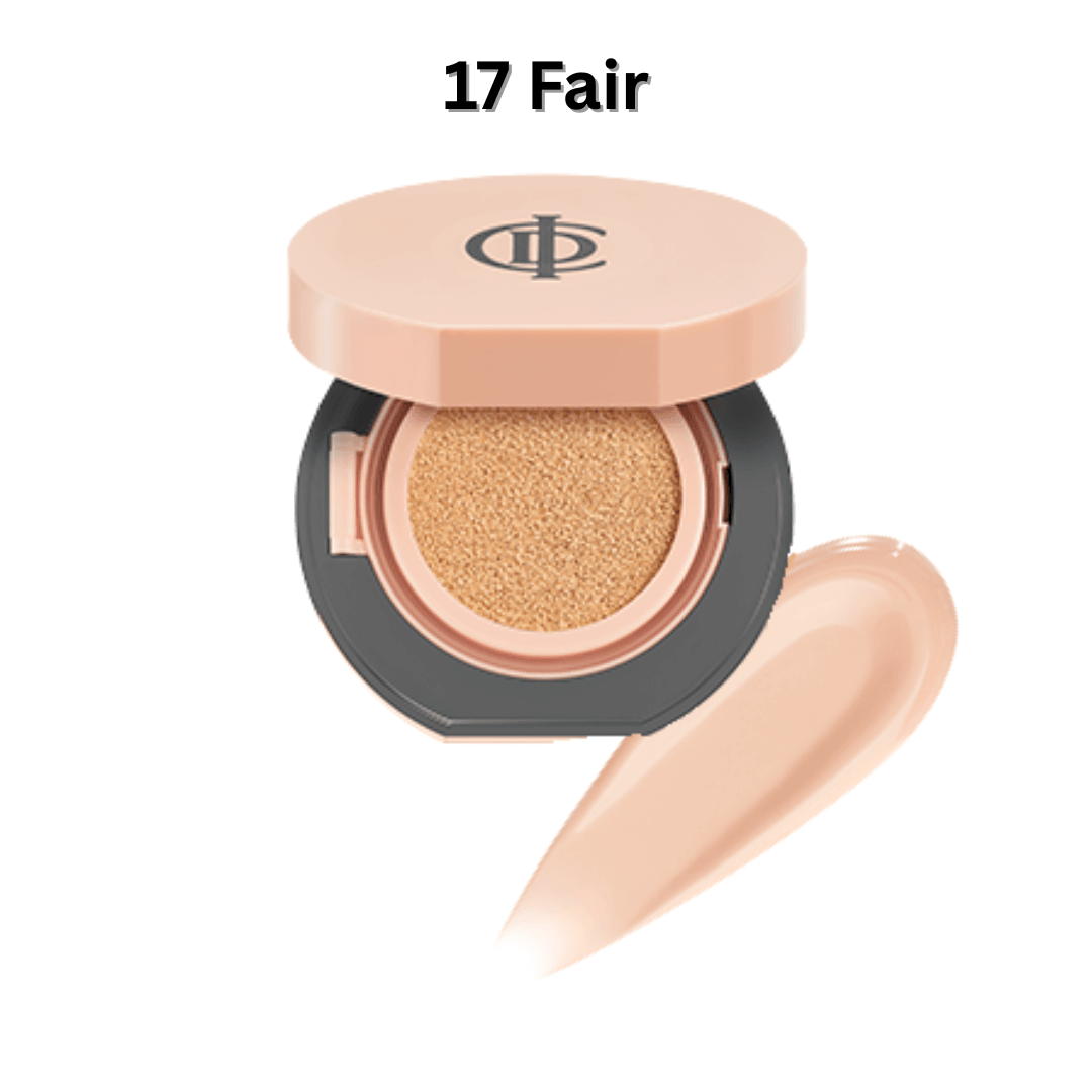Riman ICD Makeup Luminous Glow Cushion in 17 Fair shade with a creamy swatch beside it.