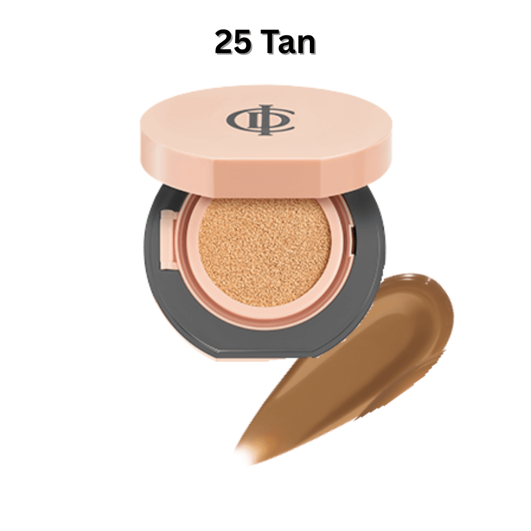 Riman ICD Makeup Luminous Glow Cushion in shade 25 Tan, showcasing a buildable glow with a nourishing formula.