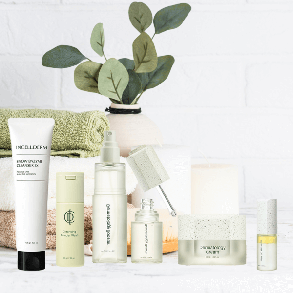 Riman ICD Essential Set featuring six skincare products for cleansing, hydrating, and rejuvenating skin.