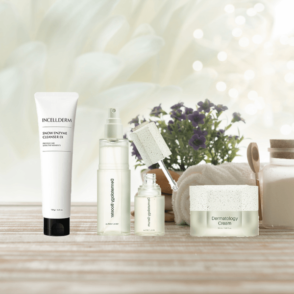 Riman ICD Mini Ritual Set featuring Snow Enzyme Cleanser and Dermatology Cream for cleansing and hydration.