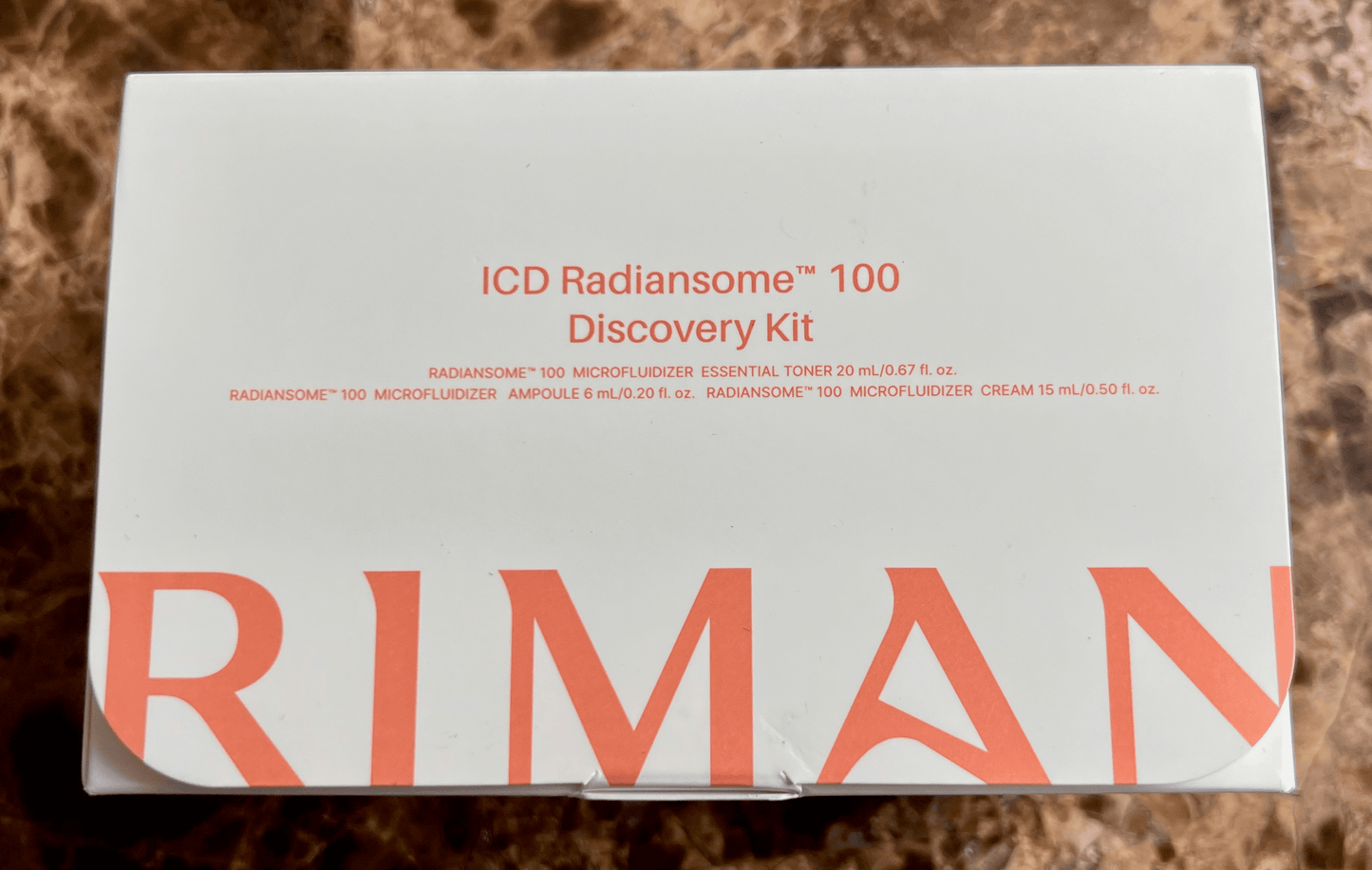 ICD Radiansome 100 Discovery Kit packaging with branded logo and product details visible.