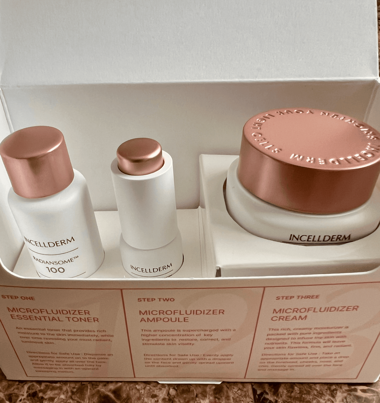 ICD Radiansome 100 Discovery Kit packaged with toner, ampoule, and cream in a limited edition box.