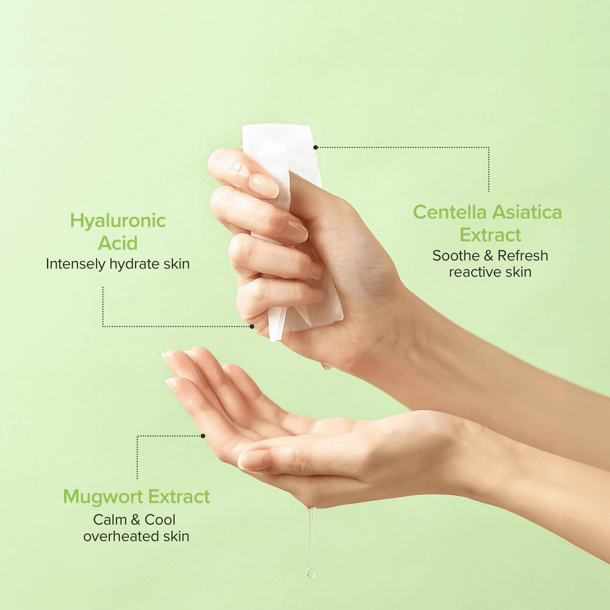 Beauty of Joseon Centella Asiatica Calming Mask ingredients showing Hyaluronic Acid, Centella Asiatica, and Mugwort Extract.