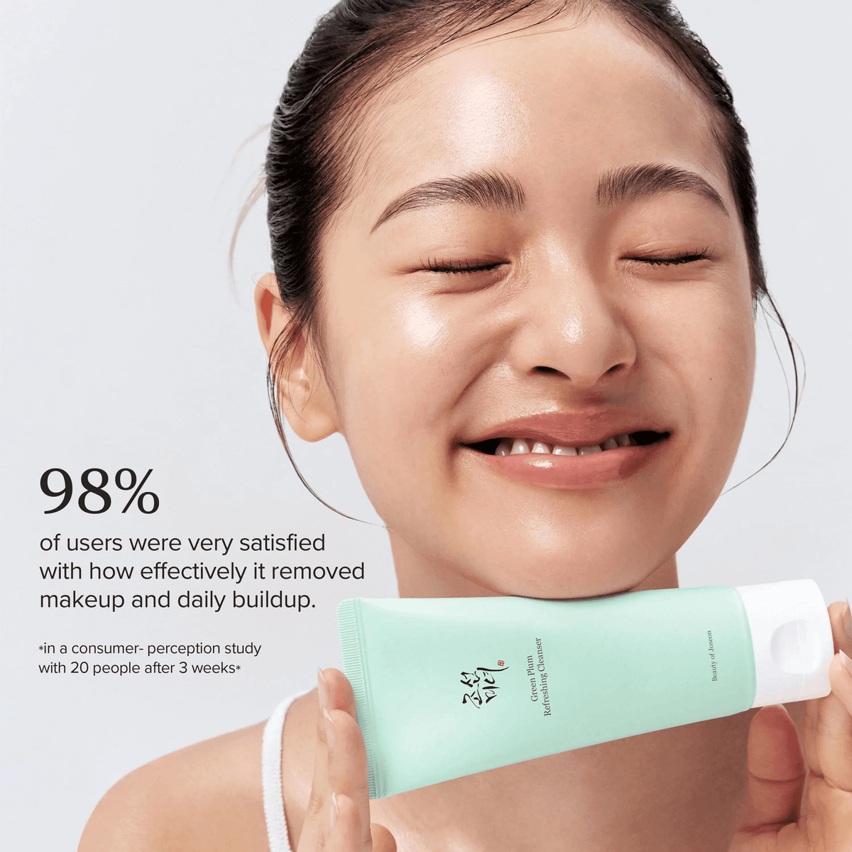 Beauty of Joseon Green Plum Refreshing Cleanser user satisfaction study results on gentle makeup removal effectiveness.