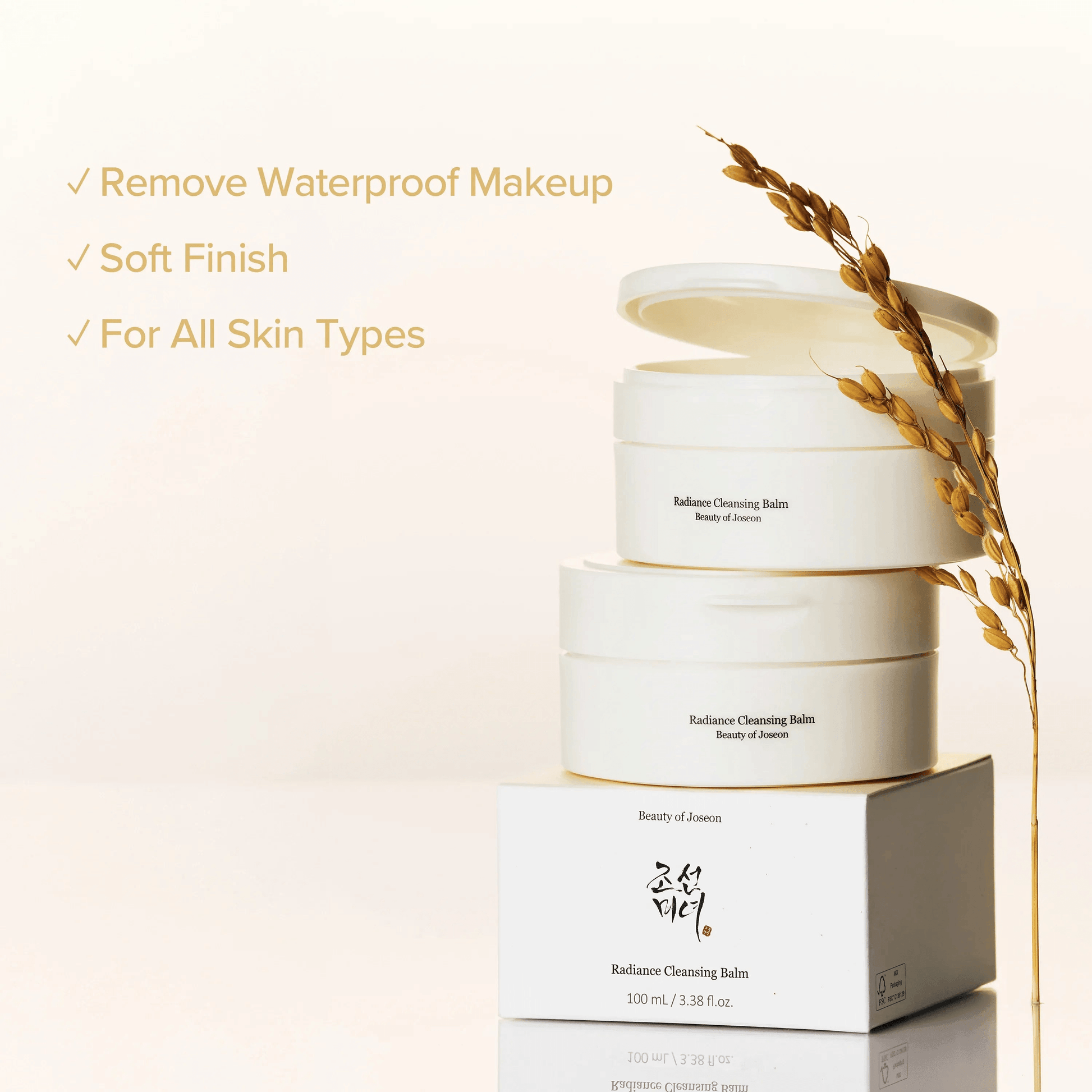 Beauty of Joseon Radiance Cleansing Balm in elegant packaging for removing waterproof makeup, suitable for all skin types.