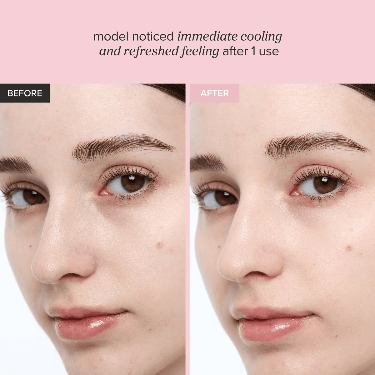 Before and after using Beauty of Joseon Red Bean Refreshing Pore Mask showing immediate cooling effect on skin.