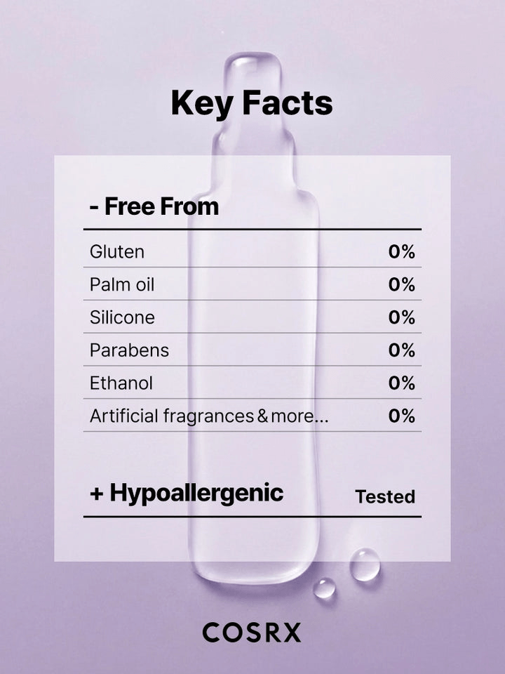Key facts on COSRX AHA/BHA Clarifying Treatment Toner | Korean Toners showing free from harmful ingredients and hypoallergenic tested.