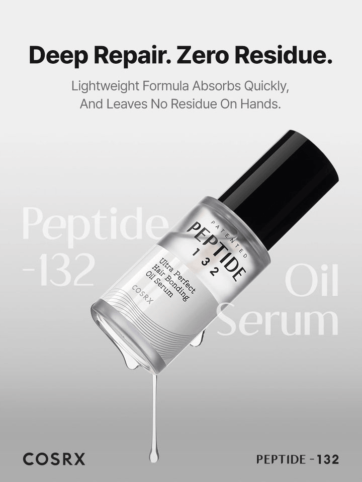 COSRX PEPTIDE-132 Ultra Perfect Hair Bonding Oil Serum | Korean Hair Care bottle with lightweight formula and no residue.