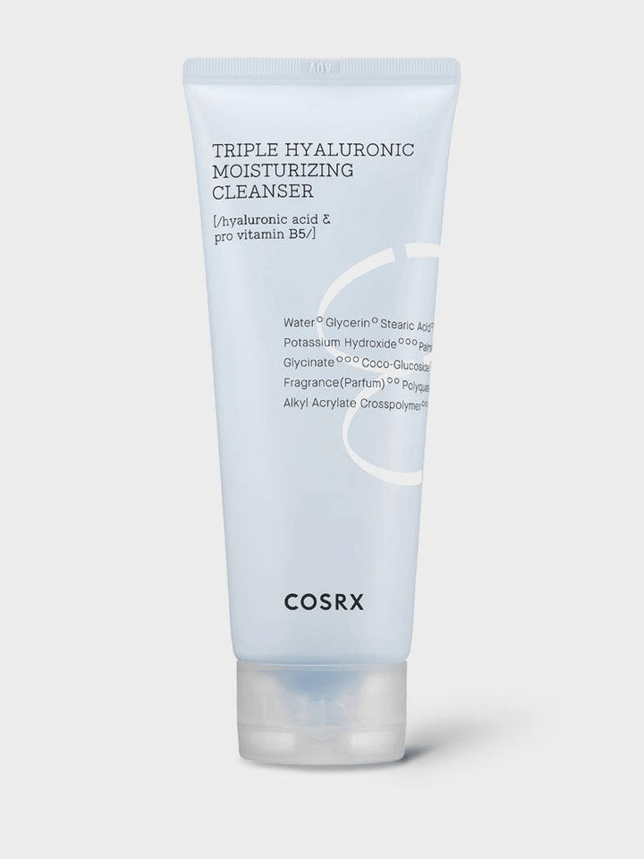 COSRX Triple Hyaluronic Moisturizing Cleanser in a tube, designed for effective cleansing and hydration.