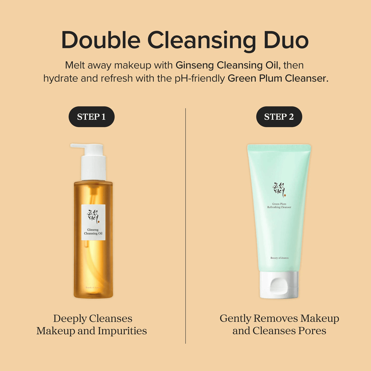 Double Cleansing Duo featuring Ginseng Cleansing Oil and Green Plum Cleanser for effective Korean skincare.