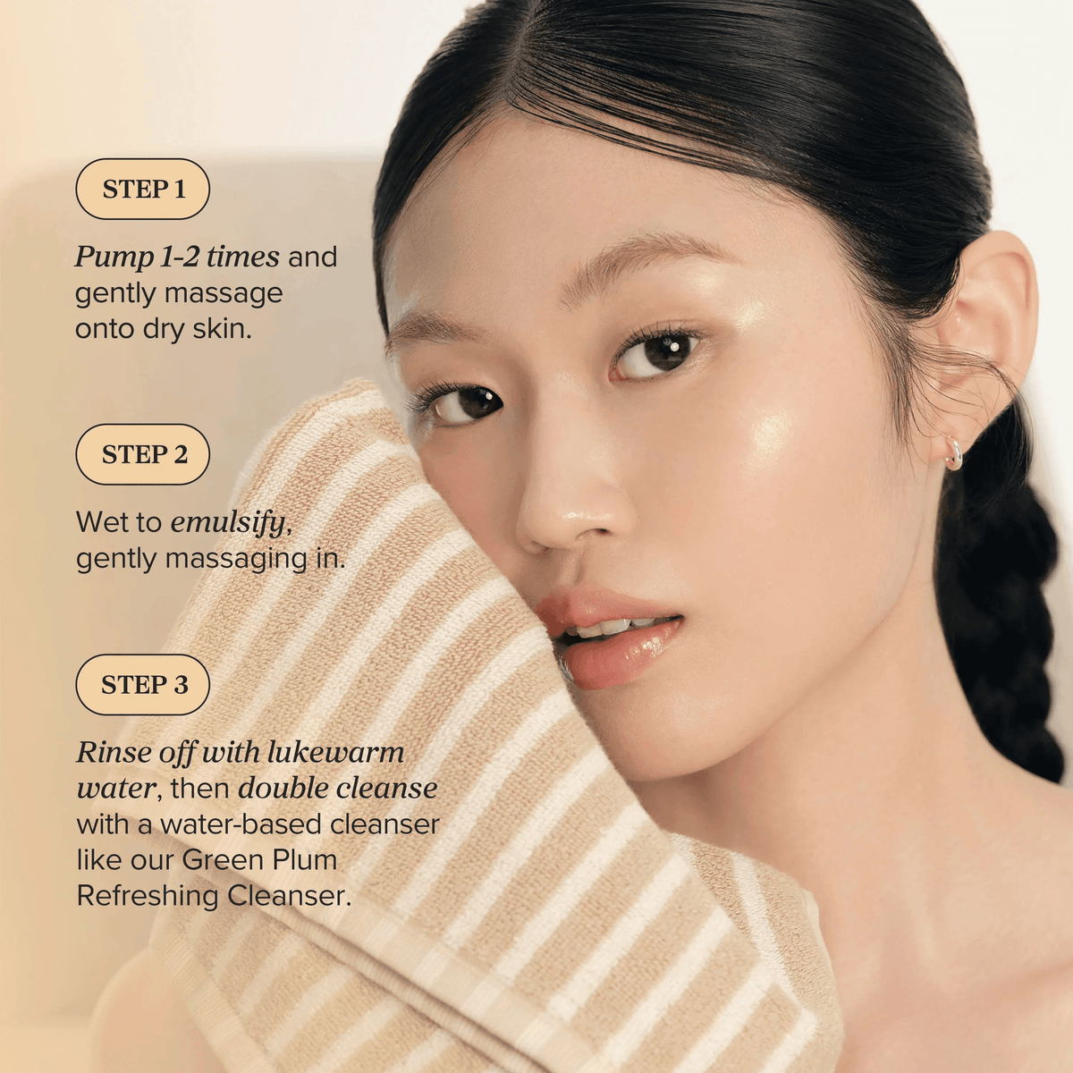 Beauty of Joseon Ginseng Cleansing Oil | Best Oil Cleanser Korean application steps on a model's face.