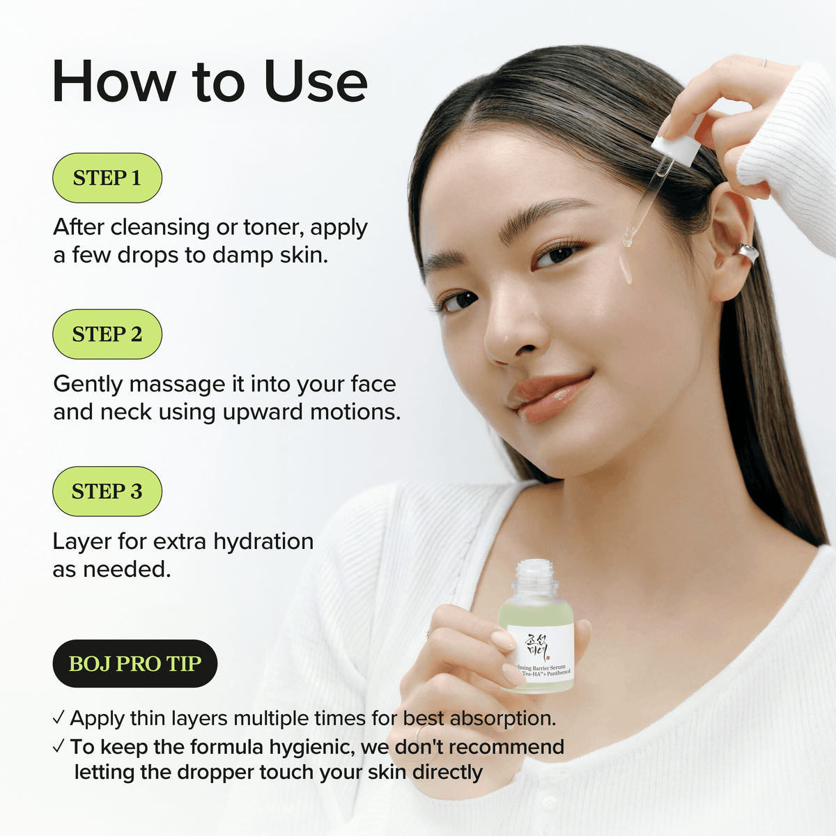 How to use Beauty of Joseon Calming Serum: Green Tea + Panthenol for hydrating skincare routine.
