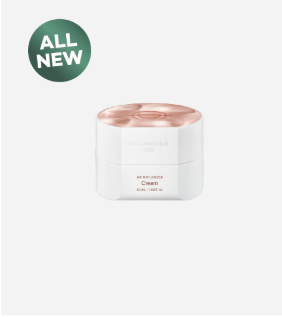 ICD Radiansome 100 Microfluidizer Cream packaging on display with an 'ALL NEW' label, showcasing Korean skincare innovation.