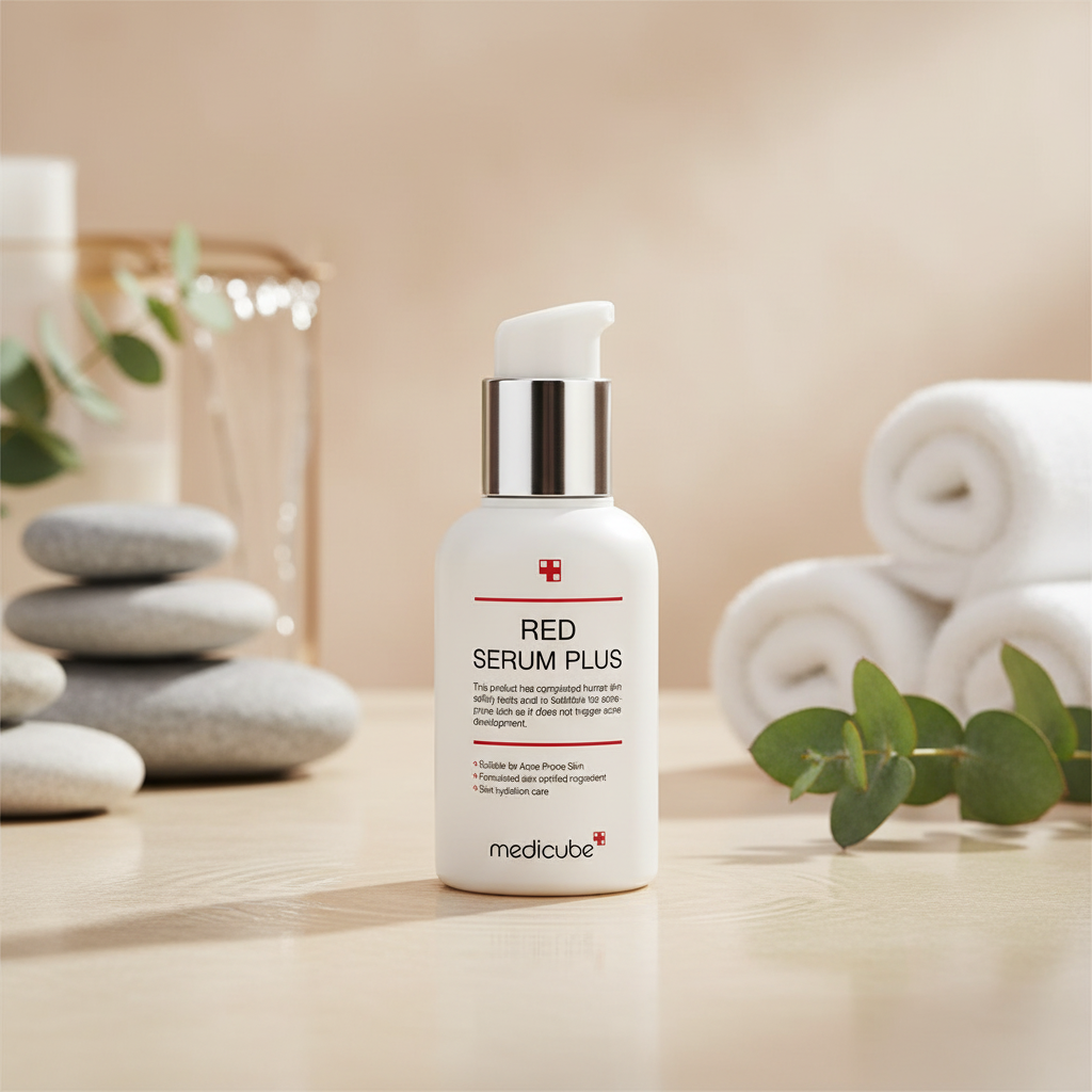 Medicube Red Serum Plus bottle on a white background