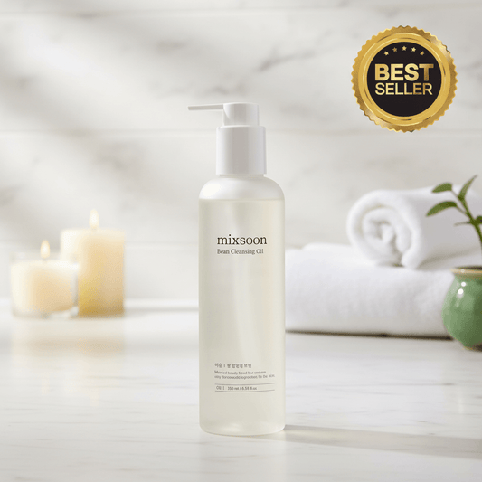 mixsoon Bean Cleansing Oil in a sleek bottle, labeled as a best seller for effective makeup removal and skin nourishment.