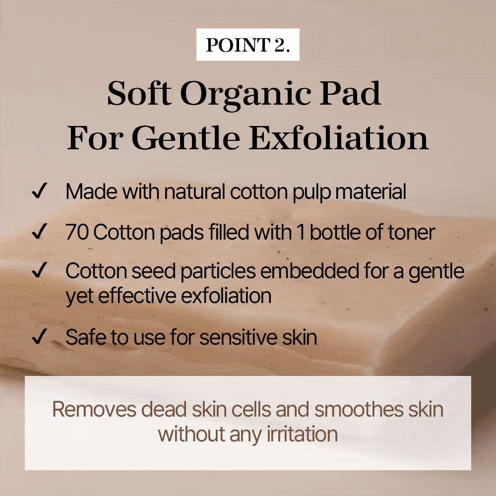 mixsoon Bean Toner Pad benefits: soft organic pad for gentle exfoliation, made of natural cotton, safe for sensitive skin.