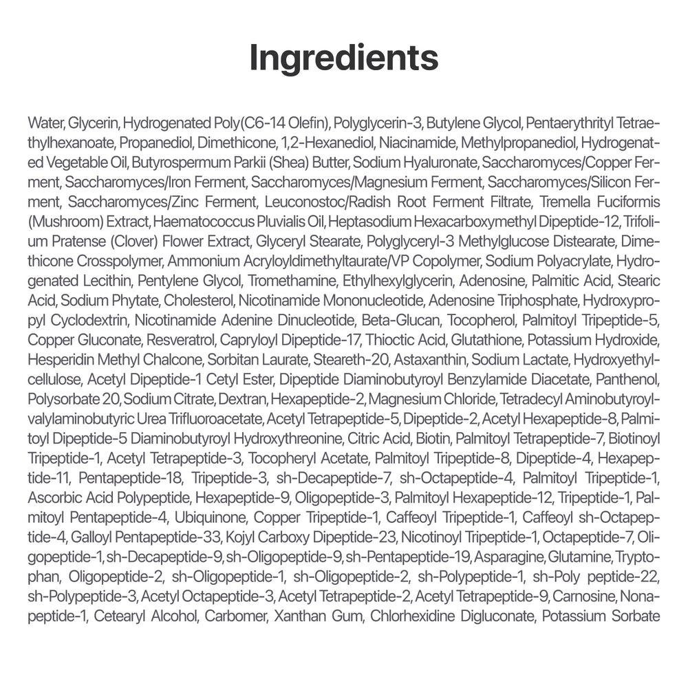 Ingredients for numbuzin No.9 NAD+ BIO Lifting-sil Essence, featuring various nourishing components.