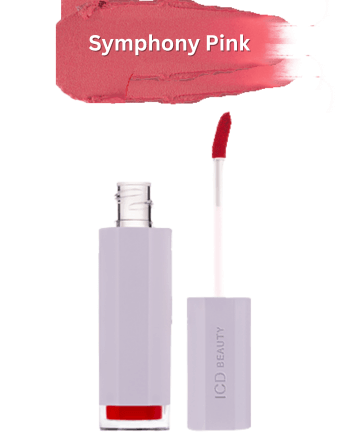 Riman ICD Makeup Butter Lip Tint Velvet Matte in Symphony Pink with a honeycomb applicator.