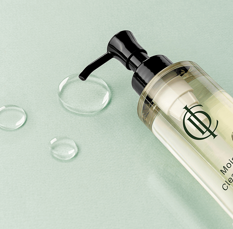Riman ICD Moisture Cleansing Oil bottle with pump on a light green background, promoting deep cleansing and hydration.
