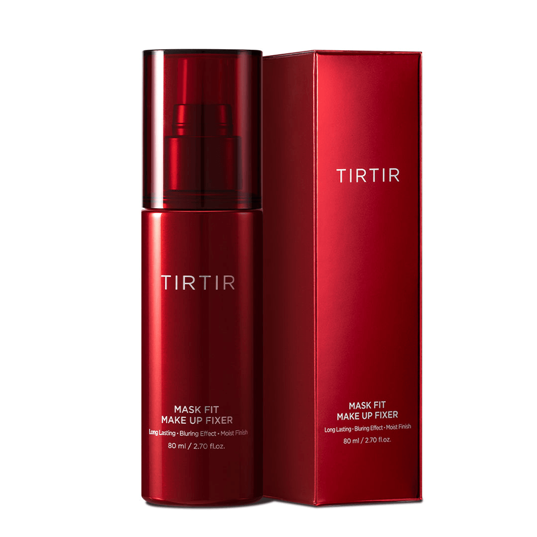 TIRTIR Mask Fit Makeup Fixer bottle and packaging for long-lasting makeup hold, Korean face products.